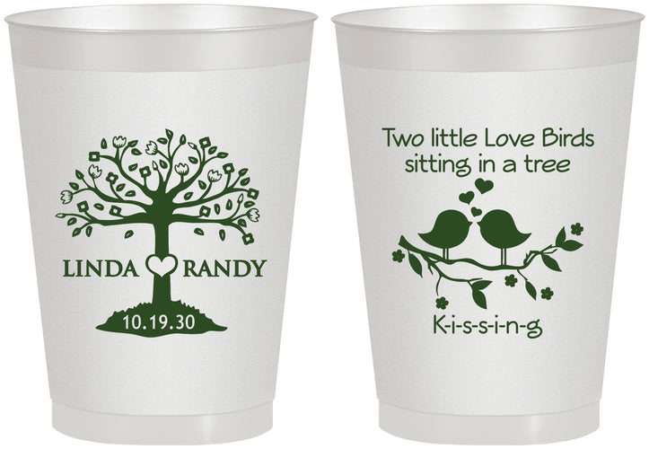 Personalized Wedding 8 oz Frosted Cups - Two Little Love Birds | 249