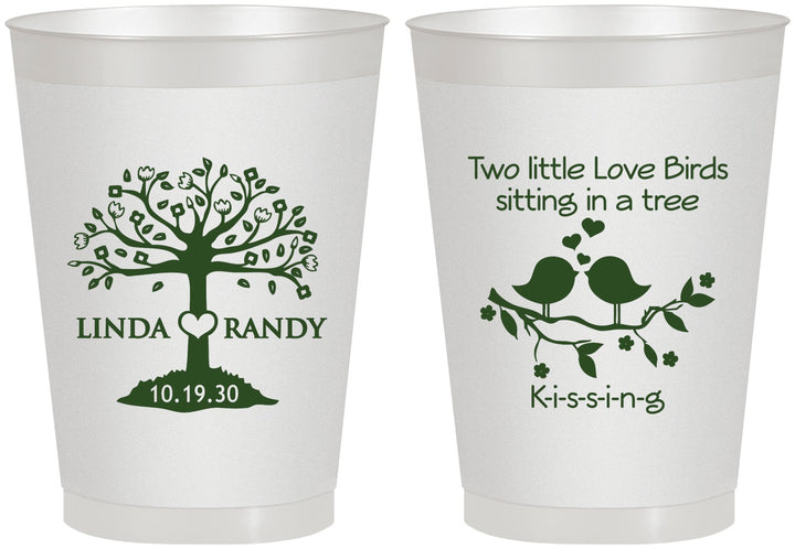 Personalized Wedding 8 oz Frosted Cups - Two Little Love Birds | 249