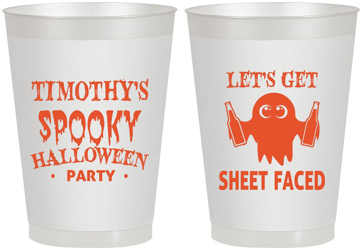 Personalized Halloween 8 oz Frosted Cups - Ghost Sheet Faced | 250044