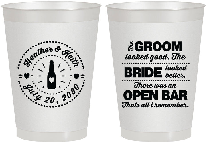 Personalized Wedding 8 oz Frosted Cups - Groom Bride Open Bar | 253