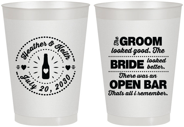 Personalized Wedding 8 oz Frosted Cups - Groom Bride Open Bar | 253