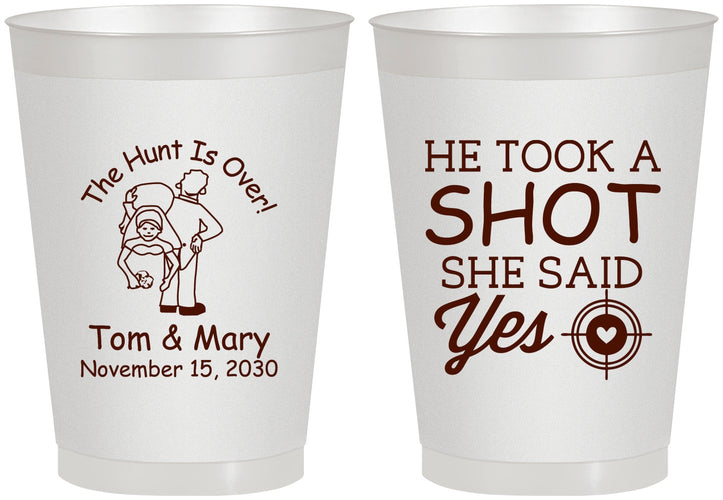 Personalized Wedding 8 oz Frosted Cups - He Took A Shot She Said Yes | 259