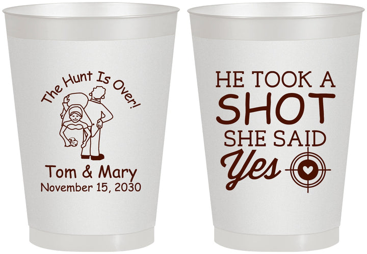 Personalized Wedding 8 oz Frosted Cups - He Took A Shot She Said Yes | 259