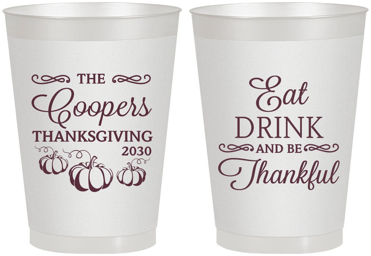 Personalized Thanksgiving 8 oz Frosted Cups - Eat Drink Thankful | 260009