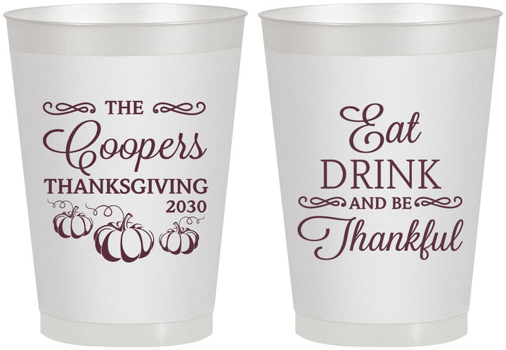 Personalized Thanksgiving 8 oz Frosted Cups - Eat Drink Thankful | 260009
