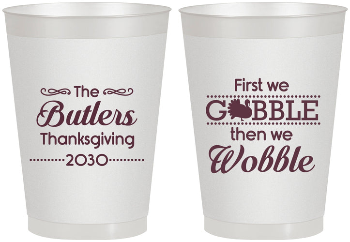 Personalized Thanksgiving 8 oz Frosted Cups - Gobble Til You Wobble | 260013