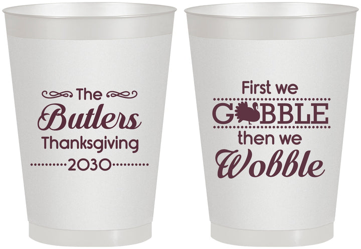 Personalized Thanksgiving 8 oz Frosted Cups - Gobble Til You Wobble | 260013