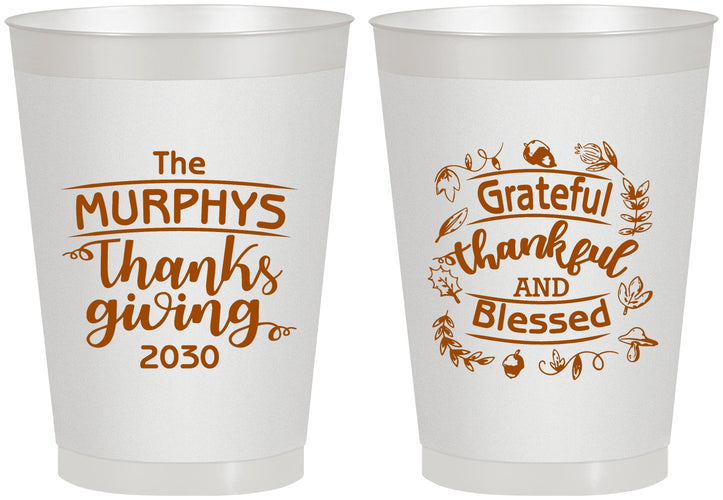 Personalized Thanksgiving 8 oz Frosted Cups - Grateful Blessed | 260028