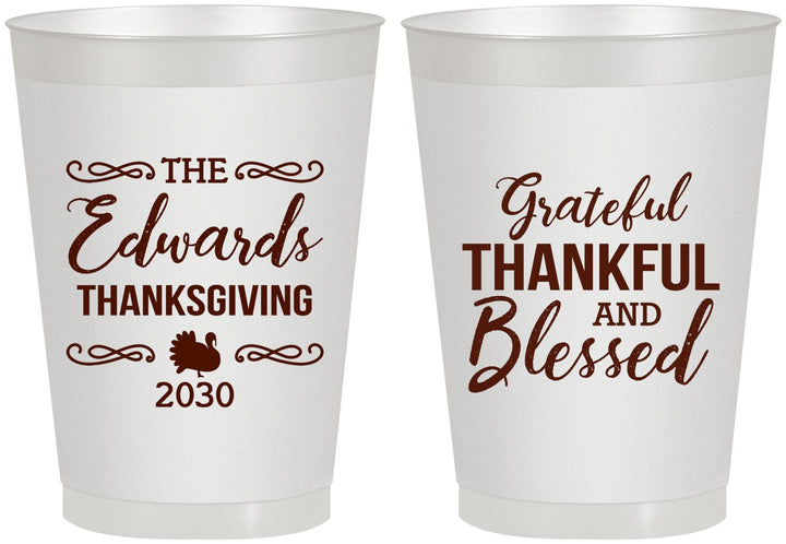 Personalized Thanksgiving 8 oz Frosted Cups - Grateful Blessed | 260030