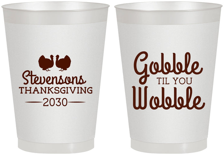 Personalized Thanksgiving 8 oz Frosted Cups - Gobble Til You Wobble | 260034