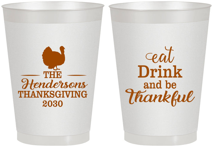 Personalized Thanksgiving 8 oz Frosted Cups - Eat Drink Thankful | 260036