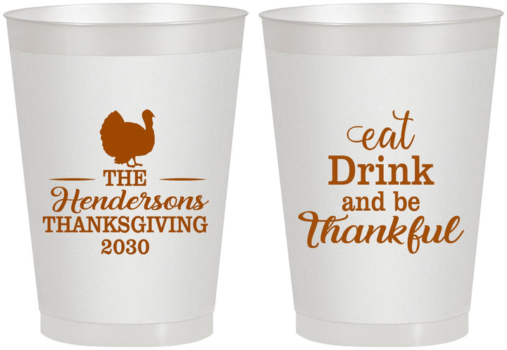 Personalized Thanksgiving 8 oz Frosted Cups - Eat Drink Thankful | 260036