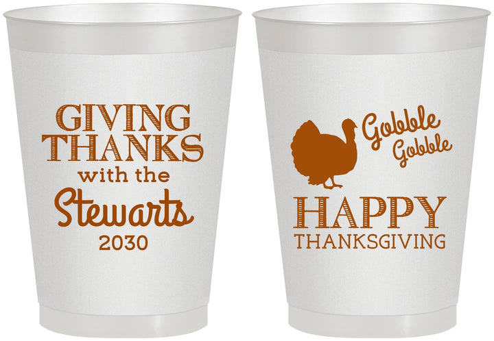 Personalized Thanksgiving 8 oz Frosted Cups - Gobble Gobble | 260040
