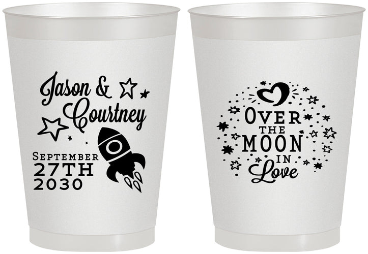 Personalized Wedding 8 oz Frosted Cups - Over The Moon In Love | 267