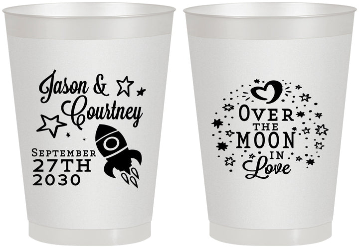 Personalized Wedding 8 oz Frosted Cups - Over The Moon In Love | 267