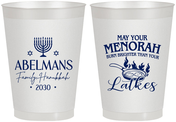 Personalized Hanukkah 8 oz Frosted Cups - Menorah Latkes | 270019