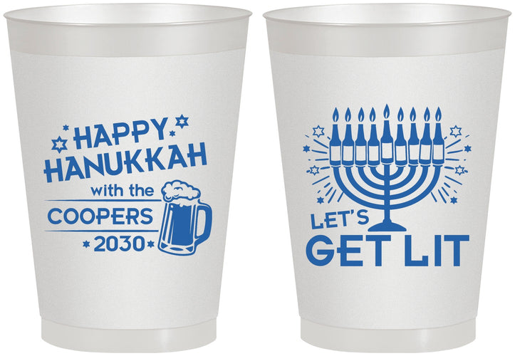 Personalized Hanukkah 8 oz Frosted Cups - Lets Get Lit | 270021