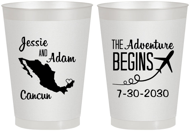 Personalized Wedding 8 oz Frosted Cups - The Adventure Begins | 275