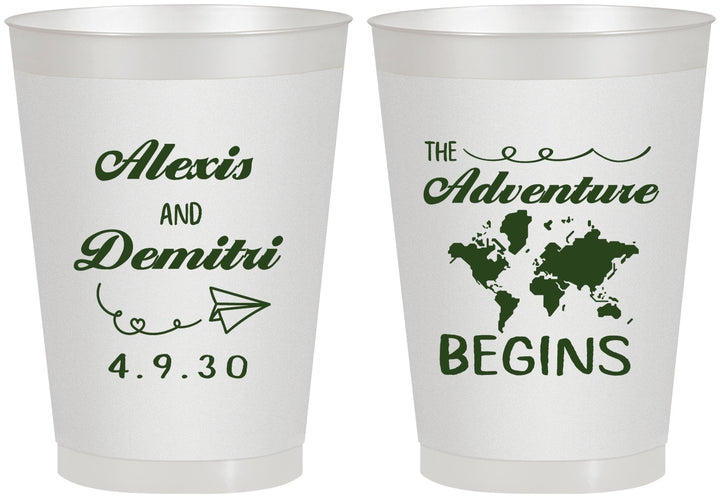 Personalized Wedding 8 oz Frosted Cups - The Adventure Begins | 276