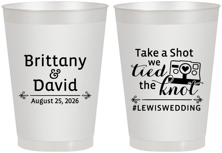 Personalized Wedding 8 oz Frosted Cups - Take A Shot We Tied The Knot | 277