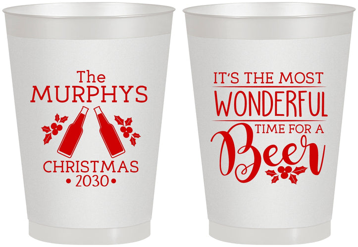 Personalized Christmas 8 oz Frosted Cups - Wonderful Time For A Beer | 280012
