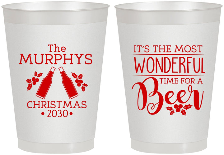 Personalized Christmas 8 oz Frosted Cups - Wonderful Time For A Beer | 280012