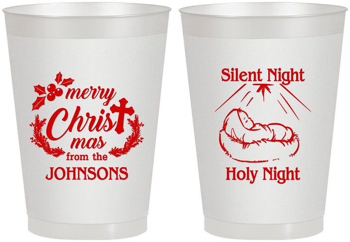 Personalized Christmas 8 oz Frosted Cups - Silent Night Holy Night | 280018