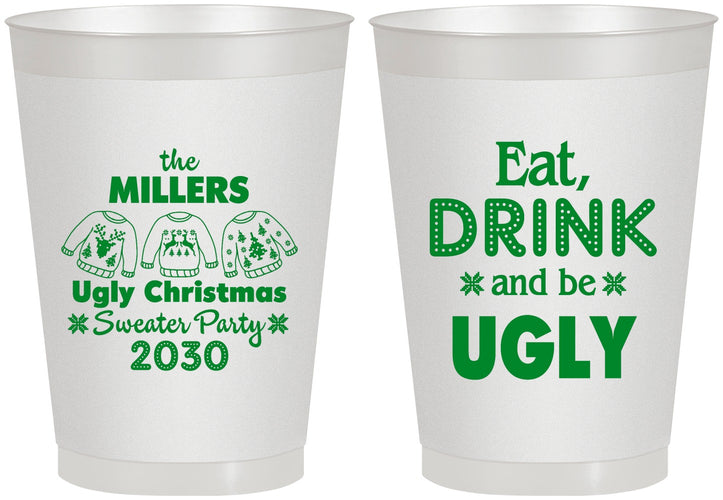 Personalized Christmas 8 oz Frosted Cups - Ugly Sweater | 280023