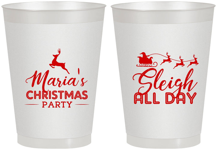 Personalized Christmas 8 oz Frosted Cups - Sleigh All Day | 280030