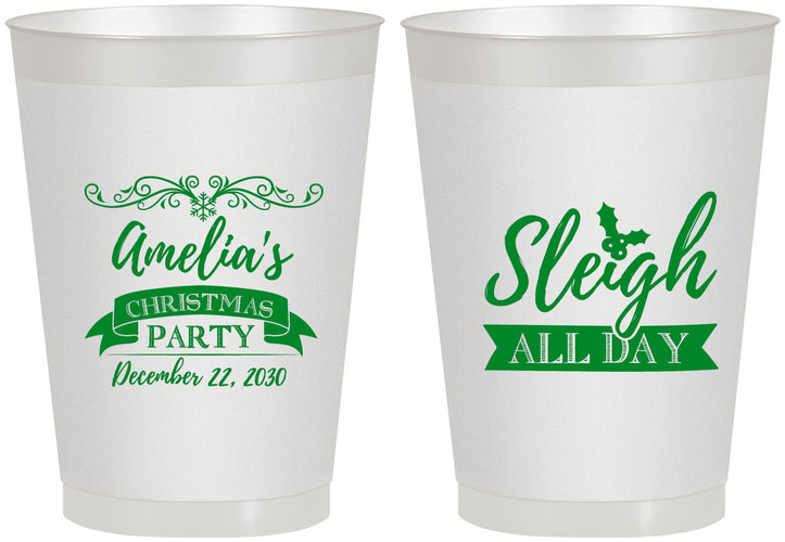 Personalized Christmas 8 oz Frosted Cups - Sleigh All Day | 280031