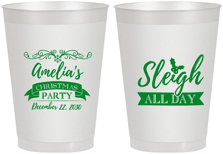 Personalized Christmas 8 oz Frosted Cups - Sleigh All Day | 280031