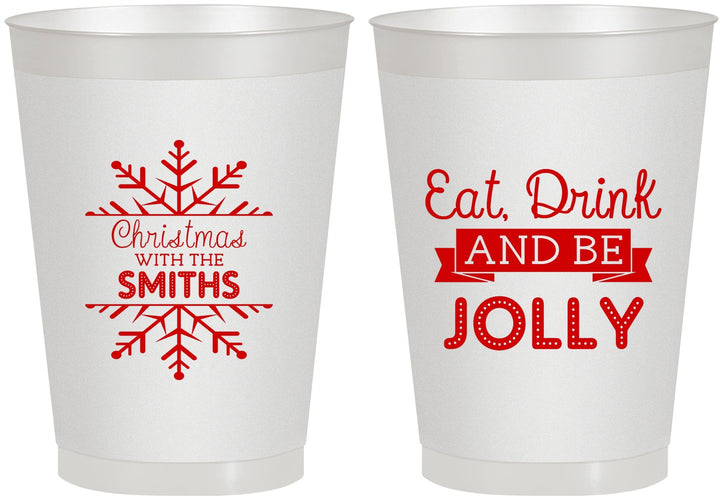 Personalized Christmas 8 oz Frosted Cups - Eat Drink Jolly | 280040