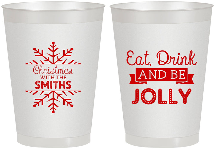 Personalized Christmas 8 oz Frosted Cups - Eat Drink Jolly | 280040