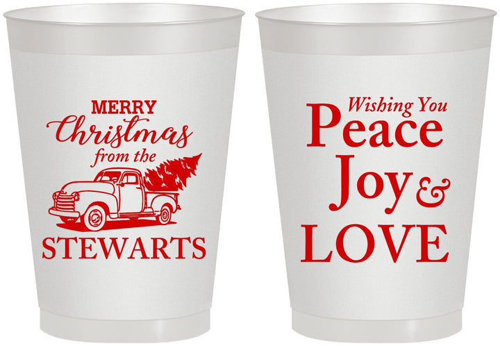Personalized Christmas 8 oz Frosted Cups - Peace Joy Love | 280070