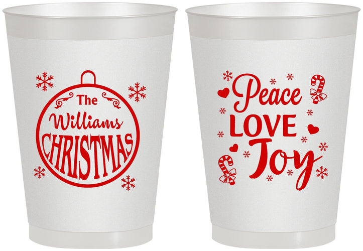 Personalized Christmas 8 oz Frosted Cups - Peace Joy Love | 280094