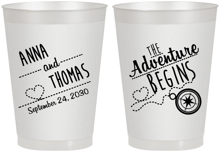 Personalized Wedding 8 oz Frosted Cups - The Adventure Begins | 284