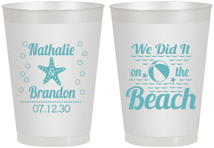 Personalized Wedding 8 oz Frosted Cups - We Did It On The Beach | 287
