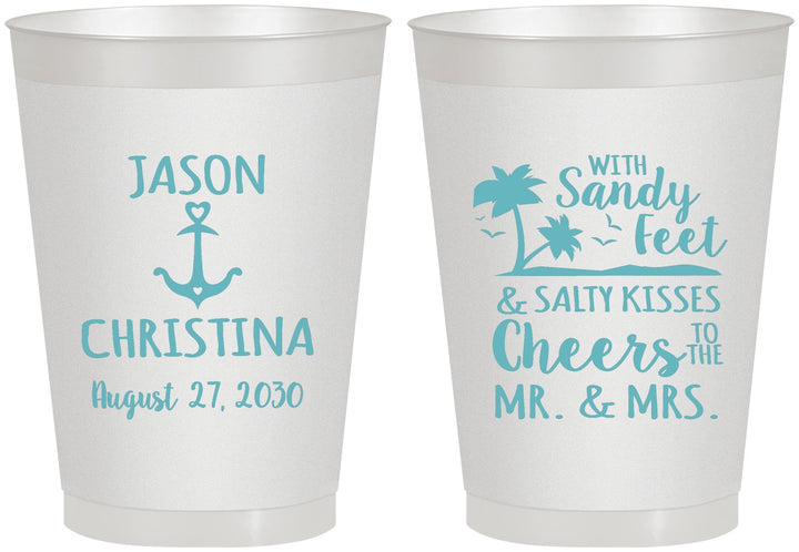 Personalized Wedding 8 oz Frosted Cups - Sandy Feet Salty Kisses | 290