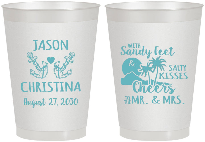 Personalized Wedding 8 oz Frosted Cups - Sandy Feet Salty Kisses | 291
