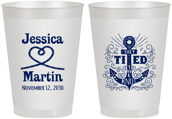 Personalized Wedding 8 oz Frosted Cups - They Tied The Knot Nautical | 293