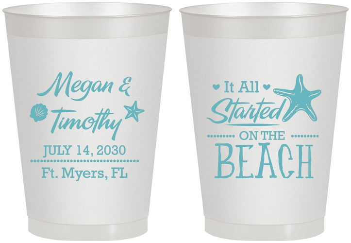 Personalized Wedding 8 oz Frosted Cups - Started On The Beach | 295