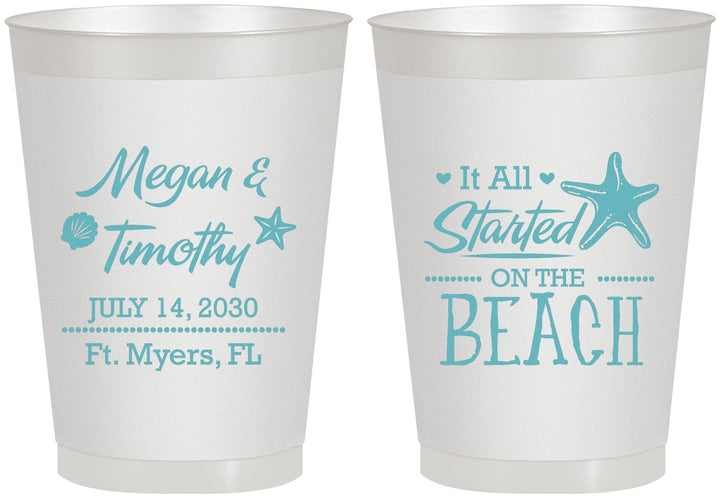 Personalized Wedding 8 oz Frosted Cups - Started On The Beach | 295
