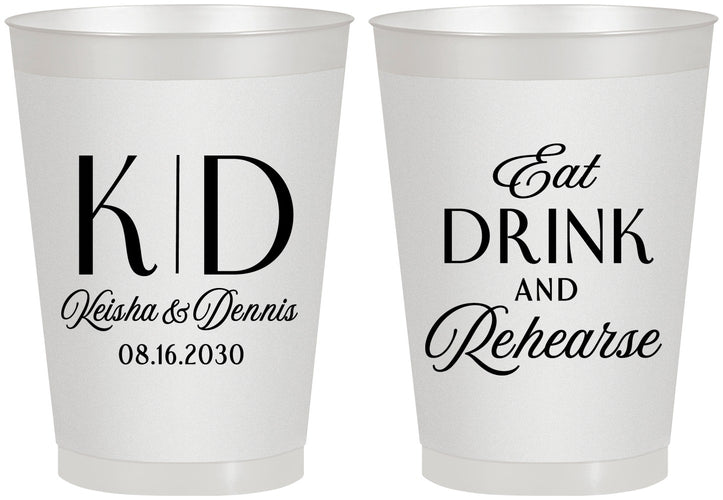 Personalized Rehearsal Dinner 8 oz Frosted Cups - Eat Drink Rehearse | 30000