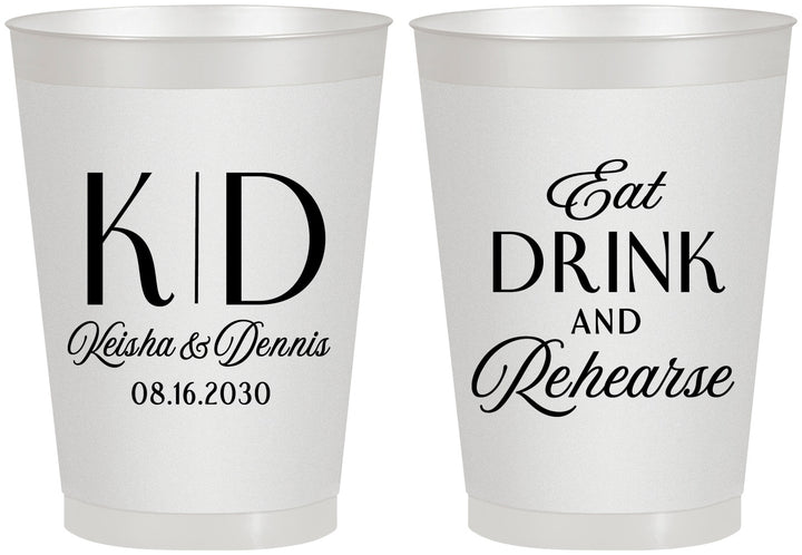 Personalized Rehearsal Dinner 8 oz Frosted Cups - Eat Drink Rehearse | 30000