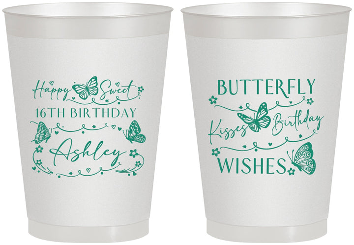 Personalized 16th Birthday 8 oz Frosted Cups - Butterfly Wishes | 300001