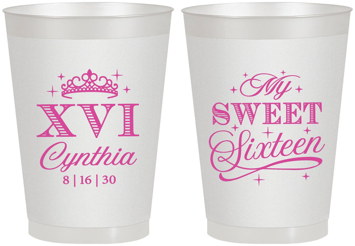 Personalized 16th Birthday 8 oz Frosted Cups - Tiara | 300003