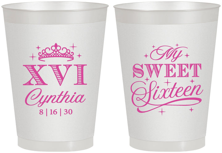 Personalized 16th Birthday 8 oz Frosted Cups - Tiara | 300003