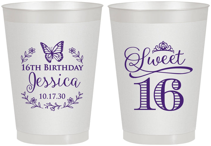 Personalized 16th Birthday 8 oz Frosted Cups - Butterfly | 300005