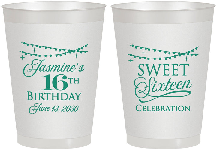 Personalized 16th Birthday 8 oz Frosted Cups - String Lights | 300009