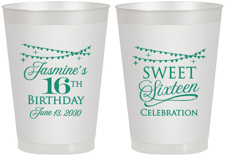 Personalized 16th Birthday 8 oz Frosted Cups - String Lights | 300009
